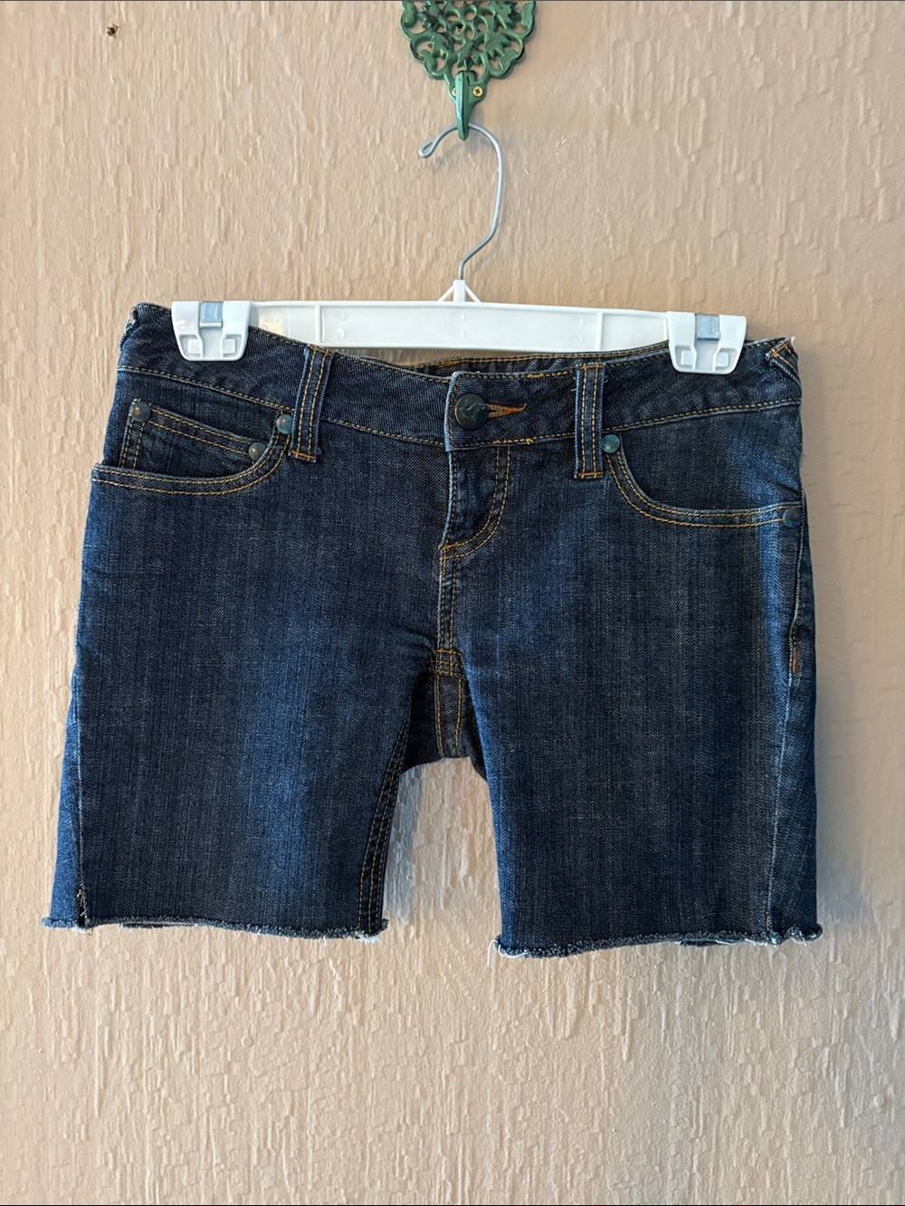 Free People Dark Blue Denim Boyfriend Bermuda Shorts